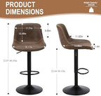 Bar Stools Set of 2, Swivel Counter Height Barstools with Back, Adjustable Modern Bar Chairs, Tall Armless PU Leather Kitchen Island Stool, Brown