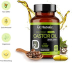Dr. HERBALIST Castor Oil Capsules 1600mg - Cold Pressed Ricinus Communis Softgels | Supports Digestive Wellness & Hair Skin Vitality* | Halal, Non-GMO, Vegan | 60ct