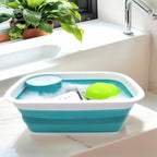 SAMMART 9.2L (2.37Gallon) Collapsible Tub - Portable Outdoor Picnic Basket/Crater - Foldable Shopping Bag - Space Saving Storage Container (M, Bright Blue)