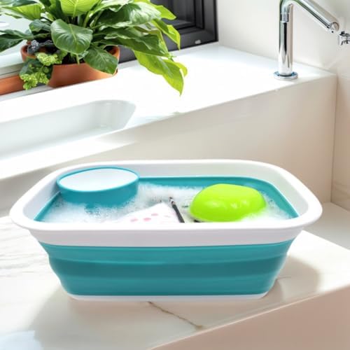 SAMMART 9.2L (2.37Gallon) Collapsible Tub - Portable Outdoor Picnic Basket/Crater - Foldable Shopping Bag - Space Saving Storage Container (M, Bright Blue)