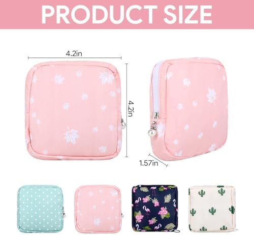 4Pcs Period Bag Sanitary Napkin Storage Bag Pouch Portable Tampon Holder for Purse Period Pouches for Teen Girls Menstrual Cup Pouches Sanitary Pads Organizer with Zipper for School