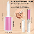 Washable Gel Lint Roller 3 Pack, Reusable Sticky Lint Roller Portable Pet Hair Remover Cleaner for Clothes, Travel, Home, Large with Cover and Foldable Mini Remover, Pink