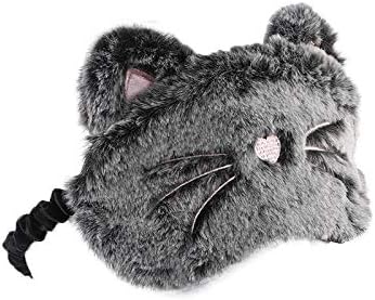 Shinywear Cute Rabbit Sleeping Eye Mask Plush Blindfold Travel Sleep Masks Super Soft Funny Eye Cover for Kids Girls and Adult (Black Grey cat)