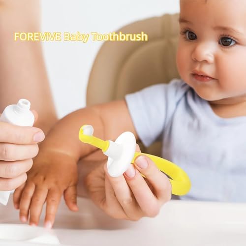 Baby Toothbrush 12 Months and Up,Toddler Training Toothbrush with Soft Silicone Bristles,Great Gifts for Kids for Various Day (Yellow+Green)