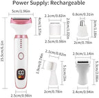 Electric Razors for Women, Bikini Trimmer for Women 5 in 1 Body Shaver for Nose Hair Face Eyebrow Arms Legs Armpit Underarm Pubic Area, Replaceable Lady Facial Razor Painless USB Charge Female Gift
