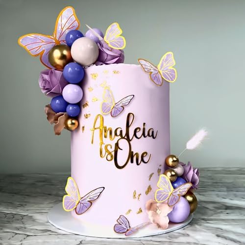 47PCS Purple Butterfly Cake Topper,Butterfly Cake Decorations Include Cake Toppers Pink Gold Balls for Baby Shower Wedding Birthday Bridal Shower Party Decor(Purple)