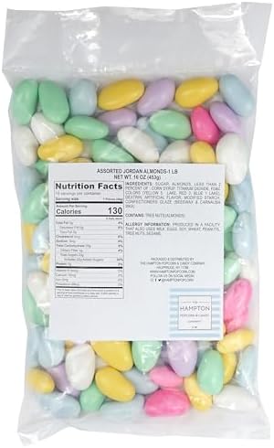 Assorted Jordan Almonds, 1 Pound Jordan Almond Bulk Bag, Almond Candy, Jordan Almonds Candy