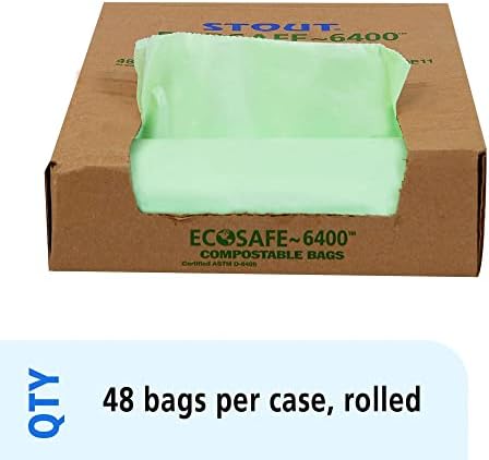 Stout by Envision Compostable Trash Bags, 30 Gallon 30" x 39", 48 Bags Per Case, ASTM6400, Green Bags, Made in America (E3039E11)
