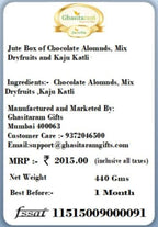 Ghasitaram Gifts Rakhi Gifts for Brothers Jute Box of Chocolate Alomnds, Mix Dryfruits and Kaju Katli with 2 Pearl Rakhis