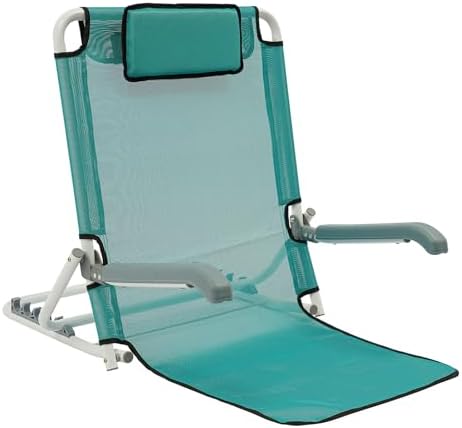 Adjustable Bed Backrest Support with Armrest Breathable Fabric, Foldable Sit-up Nursing Backrest for Neck Head Lumbar Support Patient Care Bed Chair, 20-75°(Five-Gear Adjustable) (Lake Blue)