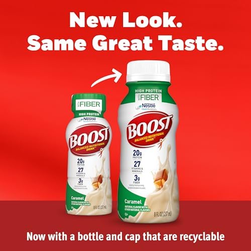 BOOST High Protein with Fiber Ready to Drink Complete Nutritional Drink, Caramel, 8 fl oz Bottle, 24 Pack