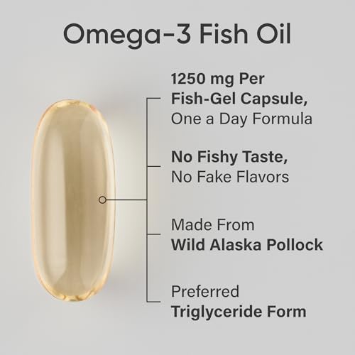 Sports Research® Omega-3 Fish Oil 1250 - Triple Strength Fish Oil Supplement from Wild Alaska Pollock - MSC Certified Sustainable · Non-GMO · Soy Free - 90 Softgel Capsules
