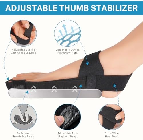 Thumb Valgus Corrector for Men and Women, Bunion Corrector, Big Toe Fixation with Thumb Strap & Adjustable Sole Straps! Lightweight, Breathable Material and Detachable Curved Aluminum Bar for All - Day Wear, 2 Pcs