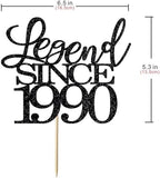 Legend Since 1990 Cake Topper 36th Birthday Happy Birthday Cake Topper Men and Women Cheer 36 Years Old Handmade Black Glitter Cake Decoration (1990)