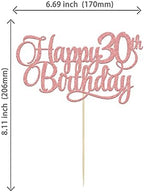1 Pack Happy 30th Birthday Cake Topper Rose Gold Glitter Number 30 Thirty Years Old Birthday Cake Pick Decoration For 30th Birthday Celebrating Anniversary Party Supplies