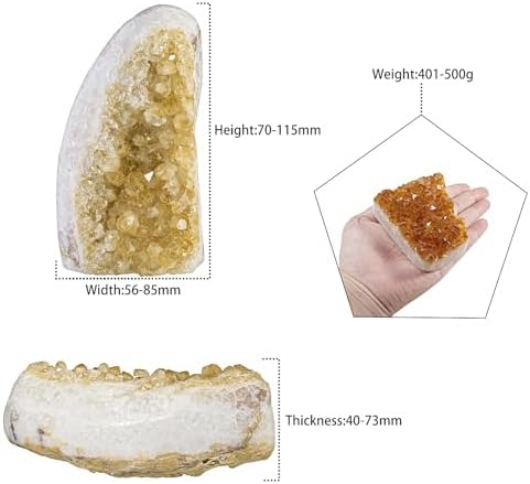 mookaitedecor Natural Citrine Crystal Cluster Geode, Self-Standing Yellow Quartz Stone Raw Crystals and Minerals Specimen for Healing Home Decor, 401-500 g