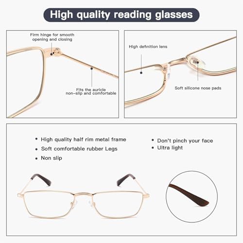 DONGDI Reading Glasses Blue Light Blocking Metal Eyeglasses Lightweight Computer Readers Anti Eyestrain & UV Protection