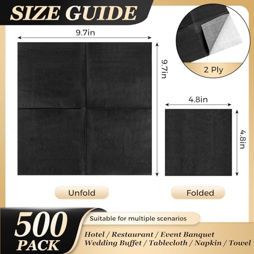 500 Pack Cocktail Napkins, Super Value Bulk 2-Ply Disposable Black Paper Napkins for Wedding, Bar, Beverage, Party and Dessert