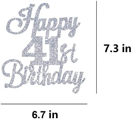 Happy 41st Birthday Cake Toppers Silver Glitter, Cheers to 41 Years Old Bday Decoration 41st Anniversary Cake Topper, Forty-one Theme Cake Decorations for Birthday Anniversary Party