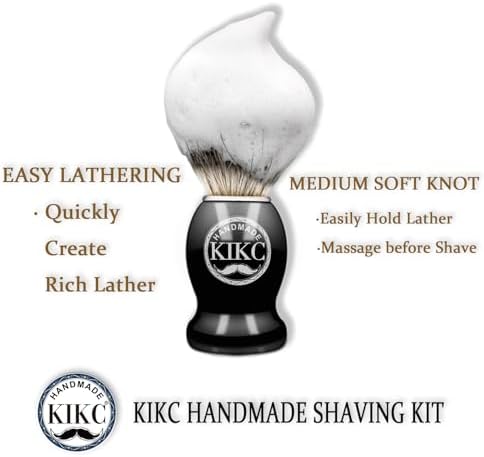 KIKC Hand Crafted Pure Badger Shaving Brush for Wet Shave, Soft Bristle, Wood Handle Black Color, Best Gift for Bearded Man