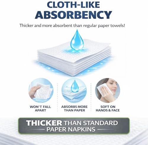50 Paper Towels Cloth-Like Hand Tissue Paper Napkins, Disposable Hand Towels for Bathroom Guests, Disposable Face Towel for Guest, Washcloths or Dinner Napkin, Made in USA, White