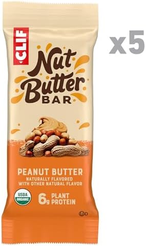 CLIF Nut Butter Bar - Peanut Butter - Energy Snack Bars - Non-GMO - USDA Organic - Plant Based - Low Glycemic - 1.76 oz. (5 Pack)