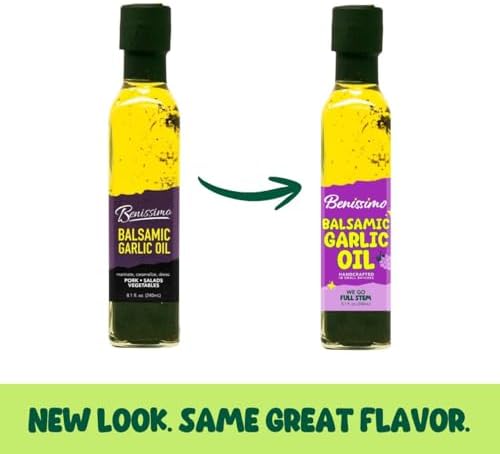 Benissimo Balsamic Garlic Herb Infused Oil & Vinegar Blend, All Natural Gourmet Blend with Bold Balsamic, Roasted Garlic, and Hand-Selected Herbs, Ideal for Drizzling, 8.1 fl oz
