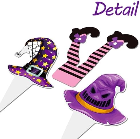 Halloween Party Decorations Witch Hat and Legs Cupcake Toppers 48PCS Witch Stocking Theme Cake Decorations Fantasy Hats Shoes Cupcake Picks for Magic Wizard Birthday Baby Shower Party Supplies