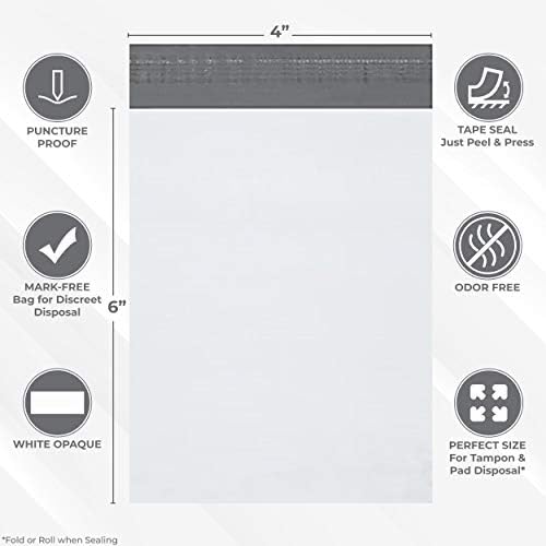 Feminine Personal Disposal Seal Bags- 100 White Opaque Seal Bags for Sanitary, Discreet Disposal for Tampons, Pads, and Liners (Black)