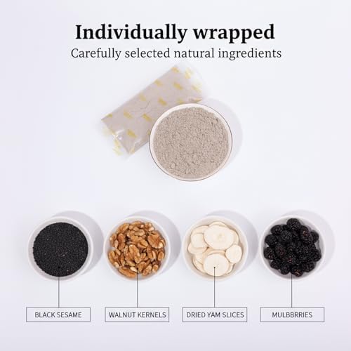 SODGHYTR-Black Sesame Walnut Yam Mulberry Paste-Chinese Cuisine, Breakfast Quick brewing (500 g) /17.64oz/containing 10 Small Bags/黑芝麻糊