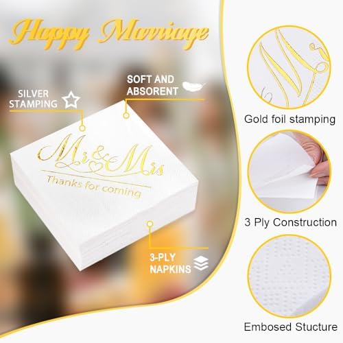 100 Pack of Paper Cocktail Napkins with Gold design，Formal Dinner, Anniversary, Wedding Napkins for Tables, Guestrooms, Restrooms(5 x 5 in，3-ply) (Gold 24)