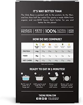 The Only Bean - Organic Black Bean Spaghetti Pasta - High Protein, Keto Friendly, Gluten-Free, Vegan, Non-GMO, Kosher, Low Carb, Plant-Based Bean Noodles - 8 oz (6 Pack)