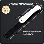 4 Pcs Folding Pocket Combs for Men - Stainless Steel Fine Tooth Hair Beard Combs for Styling Hair, Beard or Mustache Care, Compact Design for Travel & Everyday Grooming (Silver)