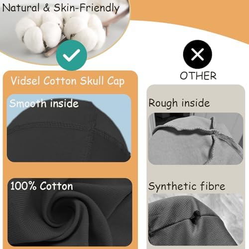 vidsel 100% Cotton Skull Caps for Men Women Breathable Night Cap Sleep Hats Soft Lightweight Running Beanie Helmet Liner