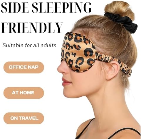 Leopard Print Sleep Eye Mask for Women & Men, Cheetah Print Satin Eye Mask for Sleeping, Light Blocking Blindfold for Deep Sleep, Nap, Travel, Yellow Leopard Eye Cover for Side Sleepers