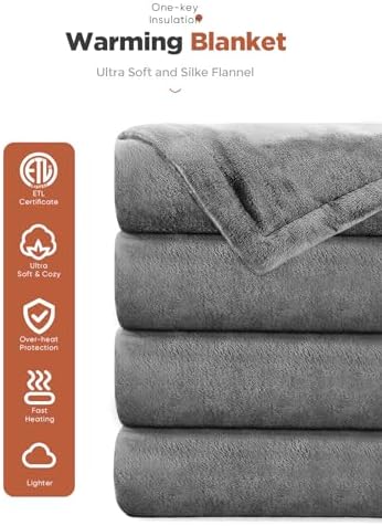 Heated Throw Blanket with 1-9 hrs Timer Auto-Off & 8 Heating Levels，Flannel Electric Blanket Throw ETL Certification，Machine Washable Full Body Warming Blankets