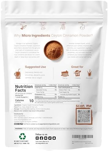 Organic Ceylon Cinnamon Powder, 2 lb | Premium Sri Lanka Source | Sweet & Earthy Flavor | Great for Baking, Cooking & Drinks | Additive Free, Non-GMO, Bulk Supply
