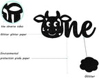 Cow One Cake Topper - Holy Cow I'm One Cake Topper - Cow 1st Birthday Party Decorations Black Glitter