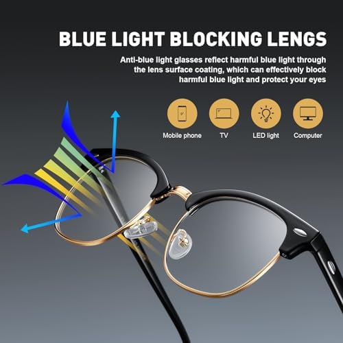 Blue Light Blocking Glasses Vintage Half Frame UV Clear Lens Anti Eyestrain Computer Gaming Glasses for Women Men(P49)