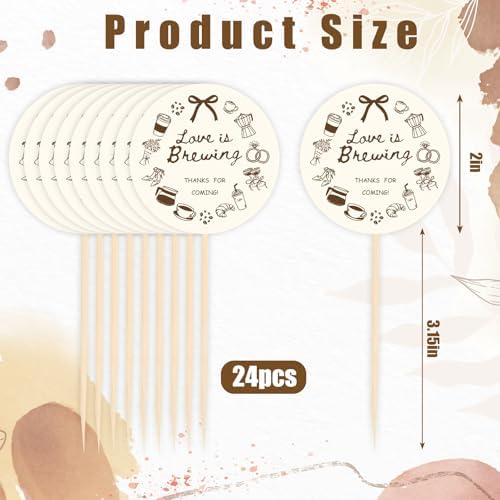 JarThenaAMCS 24 Pcs Love is Brewing Cupcake Toppers Bridal Shower Cupcake Decorations Brown Coffee Cake Toppers for Wedding Birthday Bachelorette Party Decor Supplies