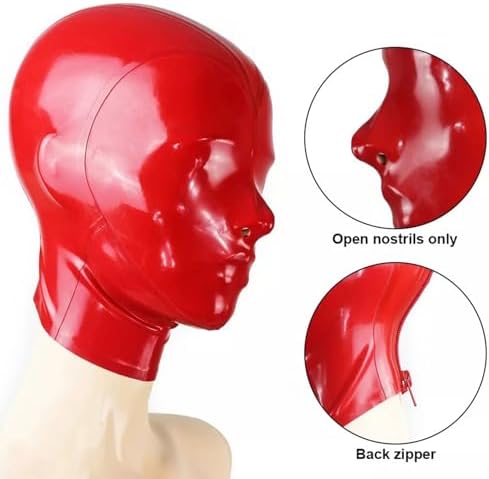 Red Latex Hood Riding Mask Rubber Hood for Men Women Back Zipper BDSM Fetish for Cosplay Couples
