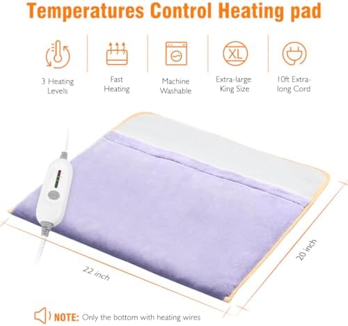 Foot Warmer Electric, Extra Large Heat Therapy Wrap, Ultra Soft Flannel Heating Pad for Feet, Abdomen, Cramp, Office, Under Desk, Home Use, Auto Off, 22" x 20" - Light Purple