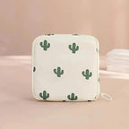 Women Sanitary Napkin Tampon Storage Bag Portable Waterproof Organizer Pouch Cartoon Pattern Sanitary Napkin Bag (Cactus)