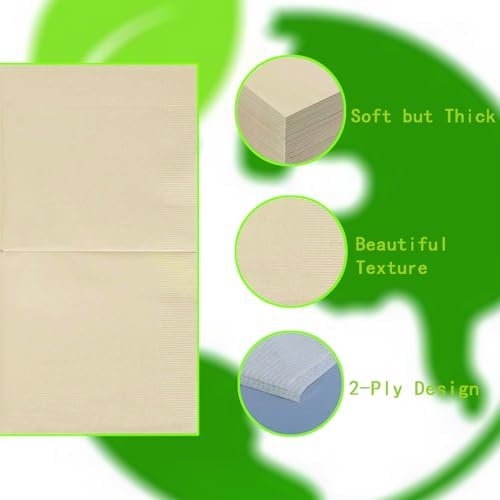 100 Pcs Compostable Paper Napkins 13 x 13 In, Disposable Napkins Unbleached 2-ply for Picnic Lunch Dinner Wedding Party Birthday and Every Day Use