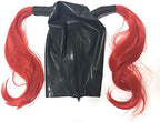 Black Latex Hood with Red Trim with Double Red Ponytail Wigs Back Zipper Rubber Mask Club Wear