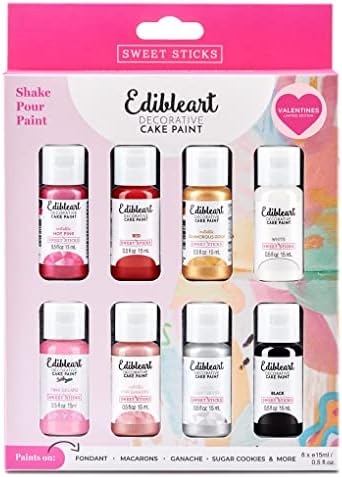 Sweet Sticks Edible Art Decorative Cake Paint 0.5 Ounce (15 Milliliters), Valentines Set of 8 Colors