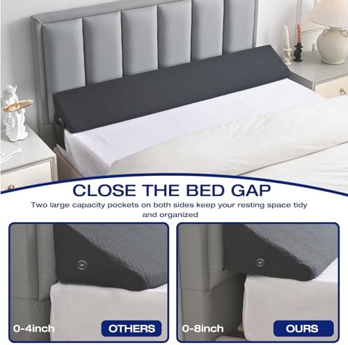 Twin Bed Wedge Pillow for Headboard Gap Filler Pillow Plus (0-8") Mattress Wedge Gap Filler Twin Between Wall and Mattress,for College Dorm,Sleeping Backrest Headboard Pillow Dark Grey Bedroom Decor