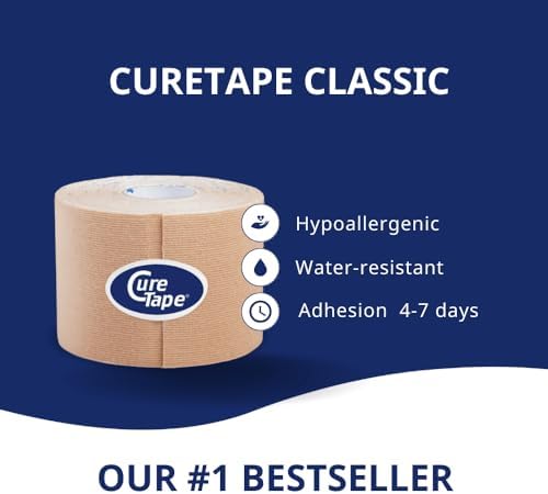 CureTape Classic | Kinesiology Tape for Muscle & Joint Pain | Elastic Therapeutic Tape | Waterproof Athletic Tape | Medical K Tape (Beige)