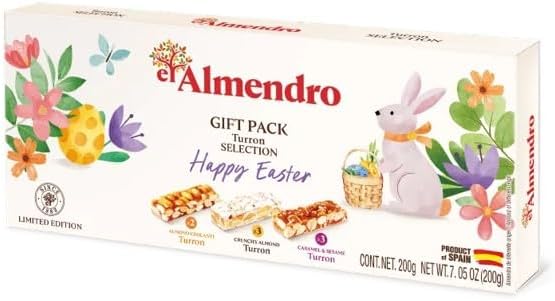 Nougat Candy for Easter By El Almendro, Easter Basket Stuffers For Adults, Turrones Turron Duro Nougat Candy, Dulces De Pascua, Crunchy Almond Torrone From Spain, Traditional Spanish Brittle, Gluten Free, 1 Box, 7oz