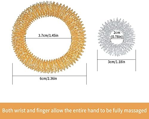 14 Pieces Spiked Sensory Rings (10 Acupressure Rings, 4 Bracelets), Spiked Finger Acupressure Sensory Rings for Teens, Adults, Stress Relief Bracelets and Finger Rings, Gold and Silver